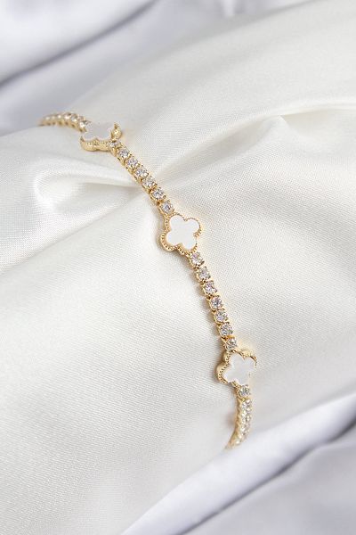 TUA MODA Tua Moda Brass Zircon Stone Clover Model Gold Color Women's Bracelet