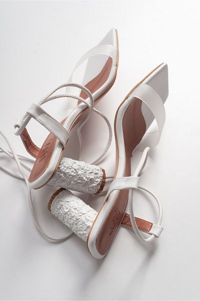 LuviShoes Tanya White Skin Transparent Strap Lace-Up Women's Heeled Sandals