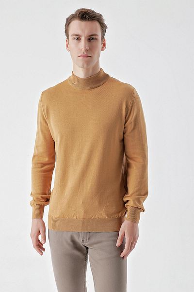 Morven Men's Camel Basic Half Turtleneck Dynamic Fit Relaxed Cut Knitwear
