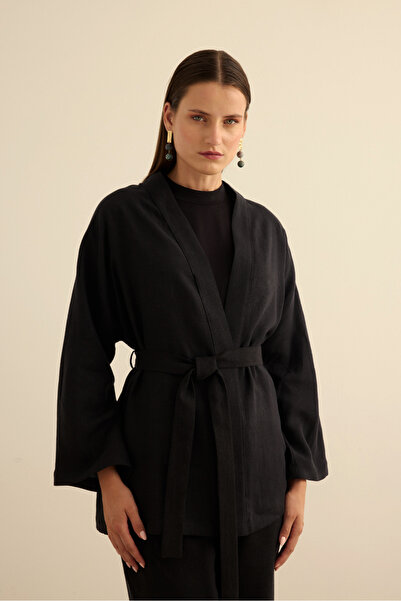 Aker Seyyar Kuşaklı Keten Kımono