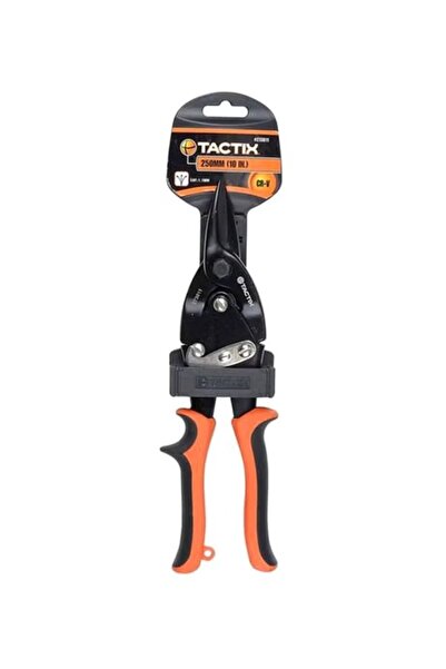 Tactix مقص قصدير للطيران مقاس 250 مم - مقص معدني مستقيم عالي التحمل - أسود/برتقالي