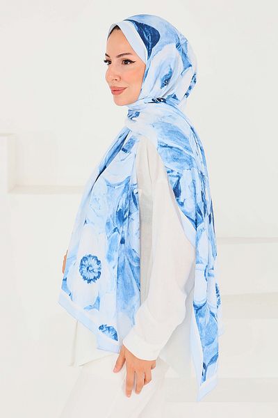 TOFİSA Patterned Bamboo Square Shawl Baby Blue - 27523