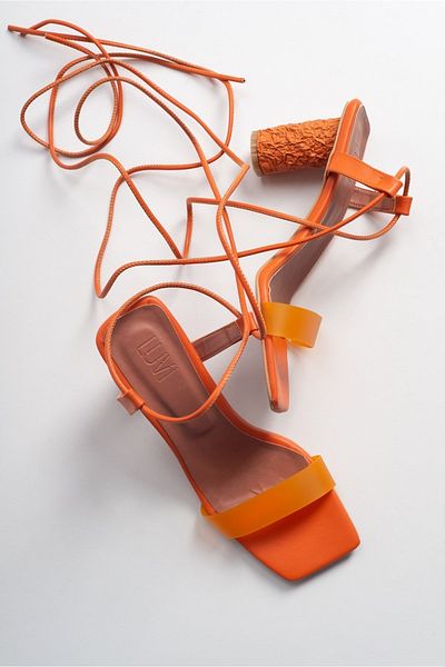 LuviShoes Tanya Orange Skin Transparent Strappy Lace-Up Women's Heeled Sandals