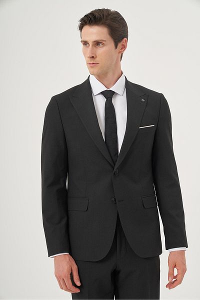 Morven Men's Smoked Polyviscon Basic Slim Fit Pointed Collar Suit