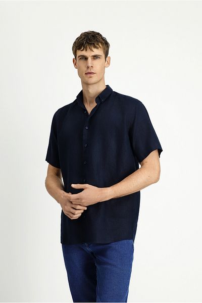 Kiğılı Short Sleeve Regular Fit Button Collar Linen Shirt
