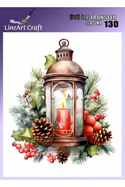 LİNEART Yılbaşı Mum Desenli Ütü İle Transfer Baskı & Kumaş Transfer No:KMŞ130...