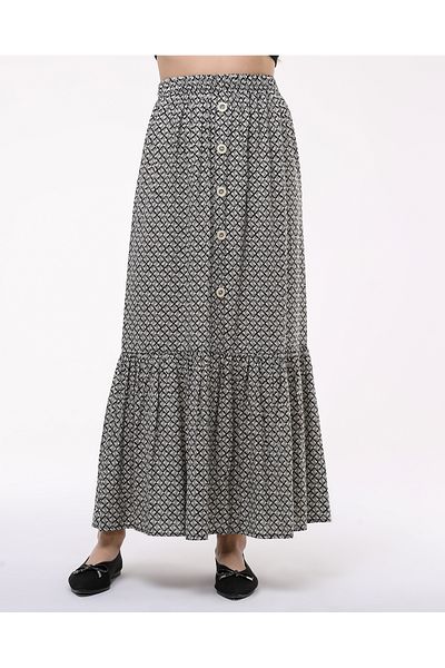BNZ TEKSTİL Long Front Buttoned Gypsy Skirt with Single Ruffle