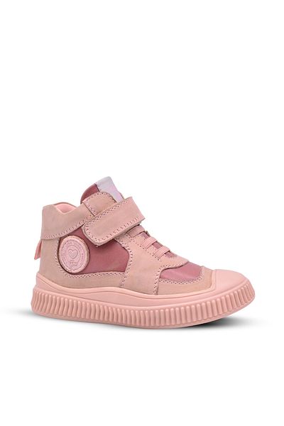 kids A more Sapphire Girl's Genuine Leather Single Velcro Powder Pink Color Boots