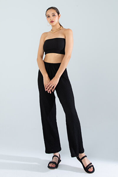 Suzella Women's Black Zeppelin Fabric Trousers