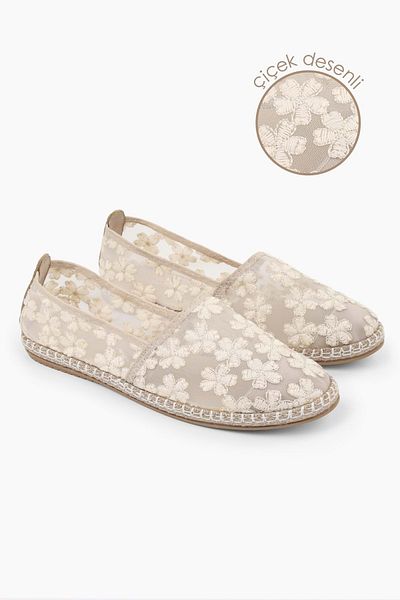 Shoeberry Women's Flowen Beige Floral Patterned Espadrille