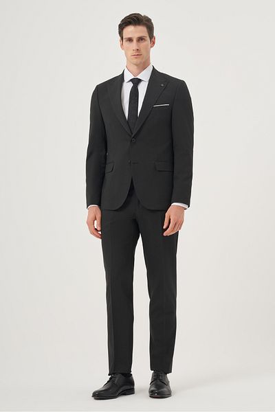 Morven Men's Smoked Polyviscon Basic Slim Fit Pointed Collar Suit