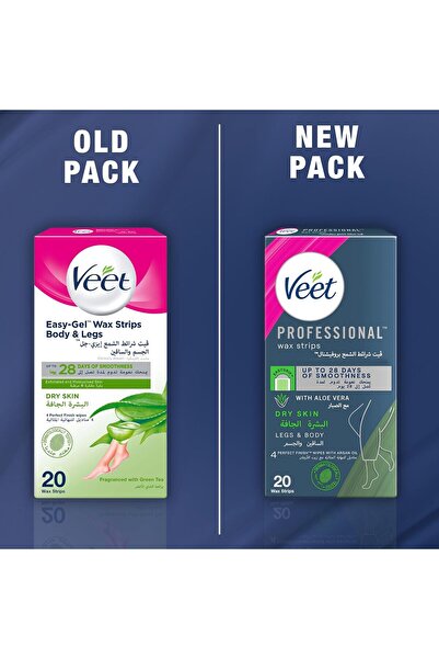 Veet Wax Strips for Hair Removal with Comfortable Grip for Dry Skin, 20 Strips