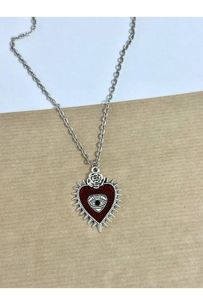 sleyshop Gothic Red Eye Heart Silver Color Necklace
