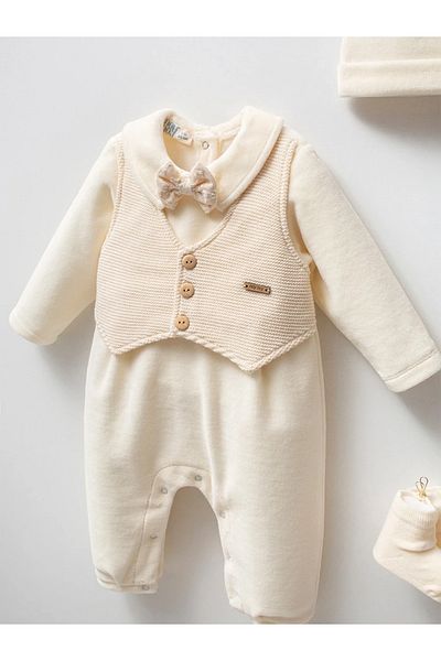 Little Ya Ya Love Baby Boy Premium Velvet Jumpsuit Beanie Socks Special Boxed Set (3-6 Months)