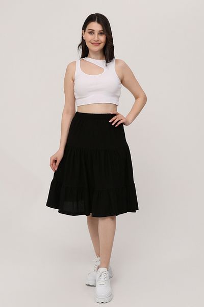 BNZ TEKSTİL Belmando Black Viscose Fabric Midi Shorts Skirt