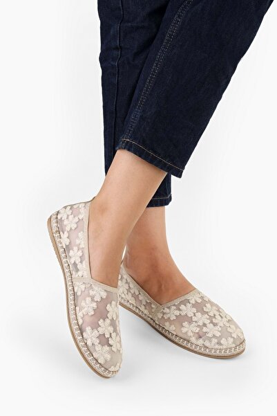 Shoeberry Women's Flowen Beige Floral Patterned Espadrille