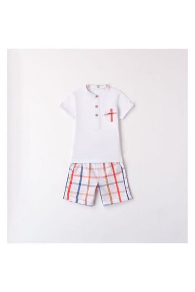 minibanda Compleu tricou și pantaloni scurți pentru băiat, Minibanda, Alb, 74-80 cm