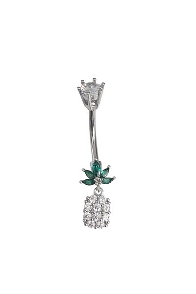 Siya Silver Zircon Stone Pineapple Model Steel Navel Piercing