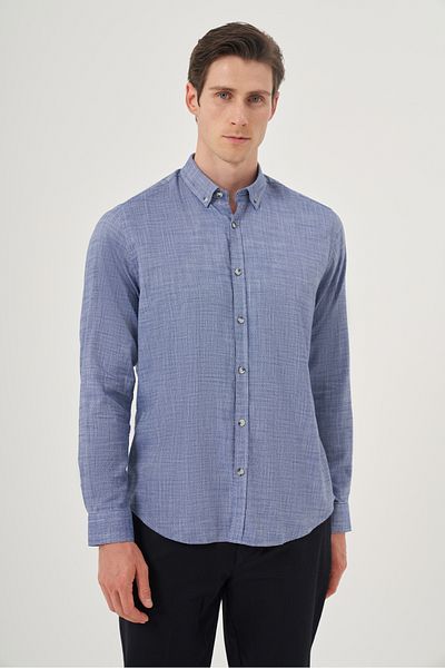 Morven Men's Blue Trend Dynamic Fit Button Collar Shirt