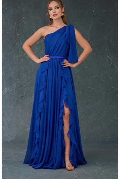 Carmen Saks Şifon Tek Omuzlu Uzun Abiye Elbise