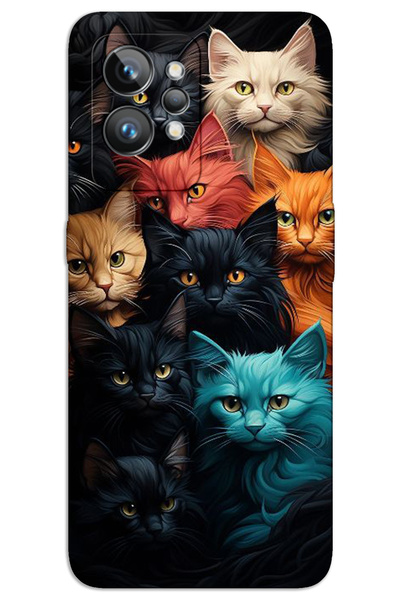 MRCİLETİSİM Realme Gt 2 Pro Case Hd Pattern Printed Back Cover - Colorful Cats
