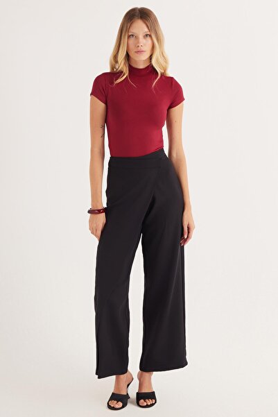 Tudors Women's Slim Fit Slim Fit Viscose Fabric Half Turtleneck Burgundy Blouse