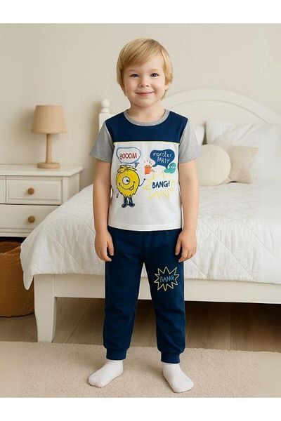 Zekids Boy's Fun Printed Short Sleeve Pajama Set