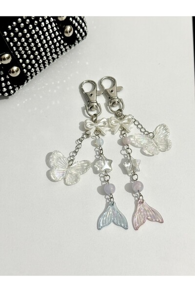 sleyshop حلية حقيبة على شكل فراشة ونجمة وذيل حورية البحر، زينة للحقائب وسلسلة...