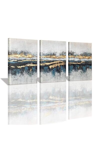 Generic لوحة فنية جدارية تجريدية من القماش باللونين الأزرق والذهبي من بي بي إ...