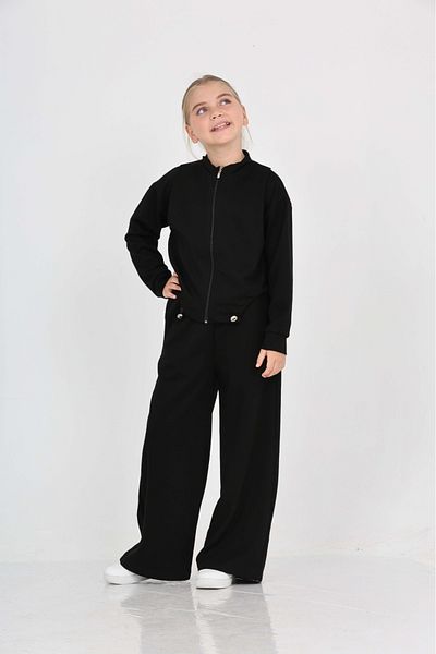 Toontoy Girl's Oval Cut Detailed Tracksuit Set