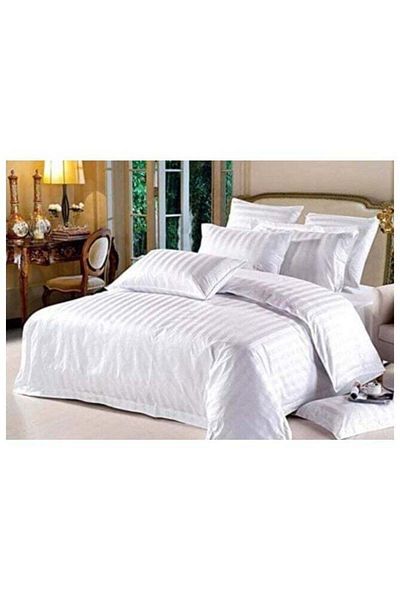 Generic Umeema Super Soft Cotton Striped Duvet Cover Set Fitted Bedsheet with Pillowcases 6 Pieces King Size