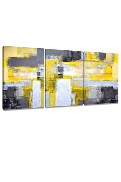 Generic لوحة فنية جدارية تجريدية من قماش BPA بإطار أصفر ورمادي لغرفة المعيشة ...
