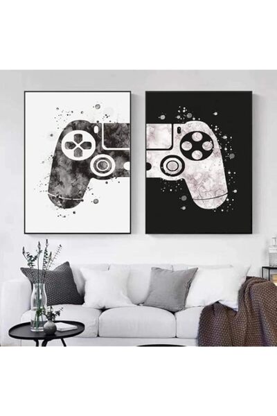 Generic لوحة فنية جدارية مؤطرة من قماش BPA® لغرفة الألعاب، أسود/أبيض - 60×40 سم