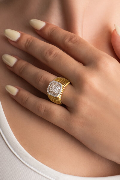 So CHIC... Chloe 18 Ayar Sarı Altın Kaplama Gümüş Baget Yüzük