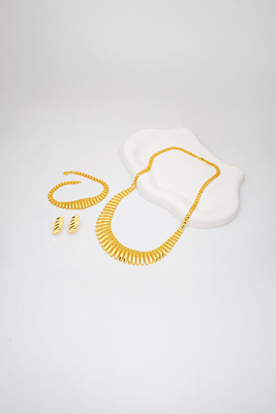 Bilezikci Modern Tasarım Altın Taşsız Takı Seti