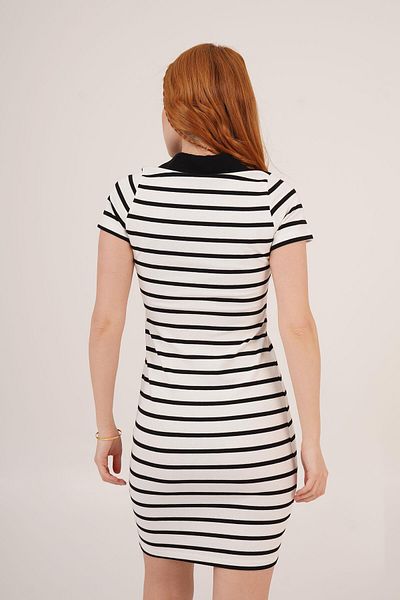 369 etnik butik Polo Neck Striped Mini Dress - Black & White