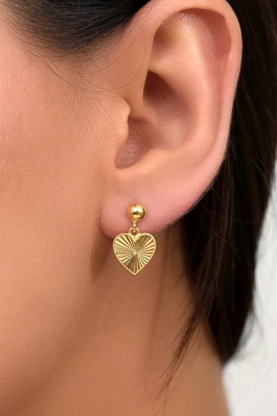 Argentum Concept 14K Altın Kaplamalı 925 Ayar Gümüş Kalemli Granada Kalp Küpe...