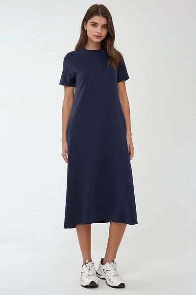 Hiccup Round Neck Short Sleeve Basic Midi Dress