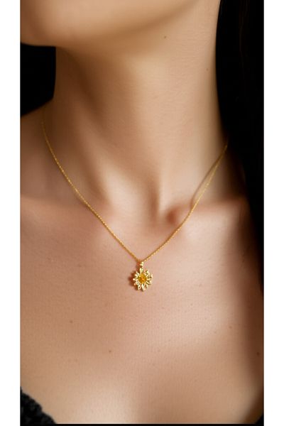 shop Gold Colored Steel Daisy Necklace with Yellow Stones