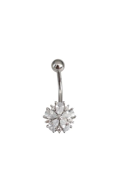 Siya Silver Zircon Stone Steel Daisy Figured Navel Piercing - 2.7 cm