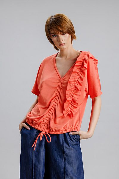 RVL Salmon blouse with lace