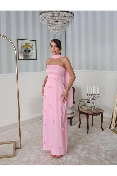 conconmoda Nova Saten Şal Detay Uzun Elbise