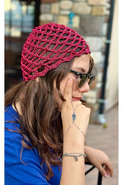 yucin Handmade Mesh Knitted Summer Beret – Bohemian Retro Hair Accessory, Beach Hat, Burgundy