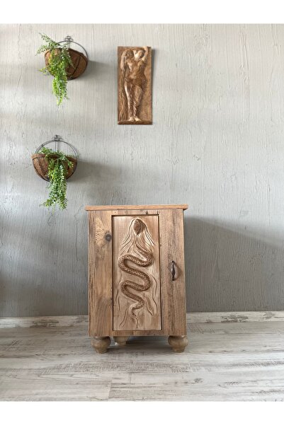 Store “Naja – Koruyucu Yılan Ahşap Oyma Komodin Dolap Mistik ve Doğal Dekor