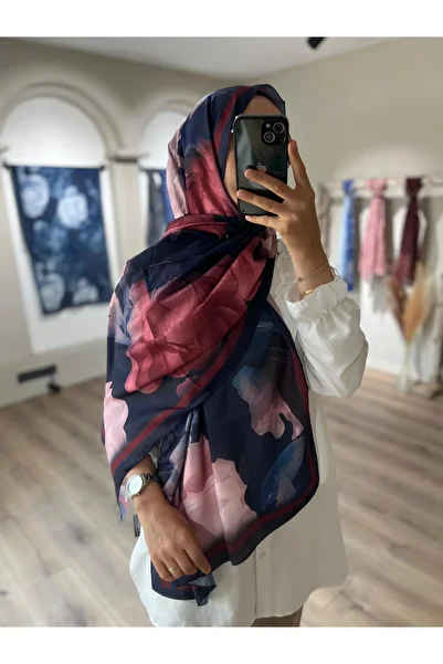 Merwiss Lotus Pattern Soft Navy Blue-Claret Red Shawl