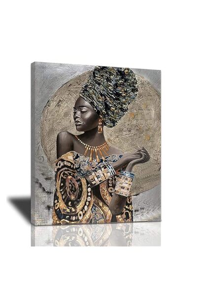 Generic لوحة فنية جدارية أمريكية أفريقية، لوحة قماشية لامرأة سوداء وذهبية، أق...