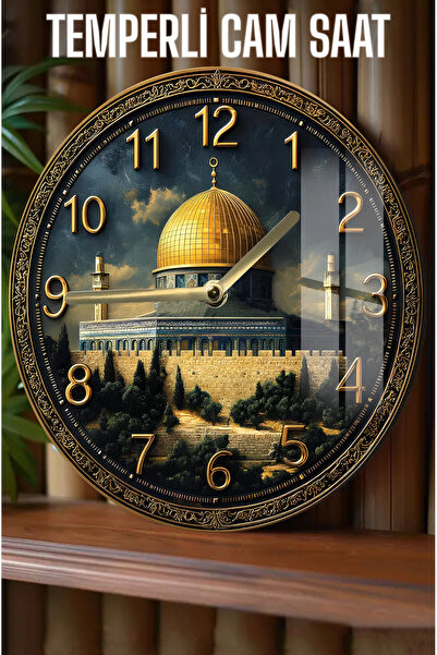 kutuTR ساعة زجاجية مقسى ثلاثية الأبعاد بطابع المسجد الأقصى في القدس - 33 سم CSDW030