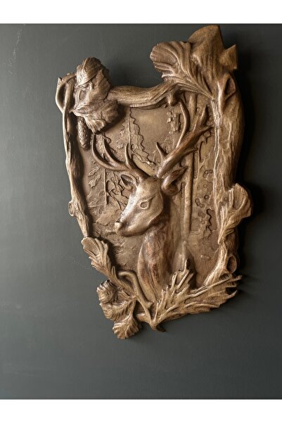 Store Ormanın Asil Bekçisi – Ahşap oyma Geyik Duvar Tablosu | Rustik ve Doğa Temalı Dekor