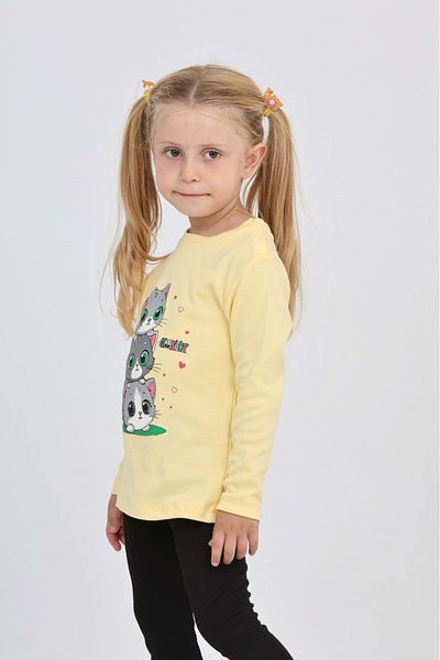 Toontoy Girl's Triple Cat Printed Sweatshirt