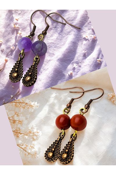 ayrestyle Amethyst & Jasper Natural Stone 2-Piece Earring Set - Natural Stone Bijoux Women's Earring Set